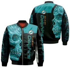 Dolphins Nfl Skull 3d Printed Bomber Jacket