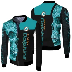 Dolphins Nfl Skull 3d Printed Fleece Bomber Jacket