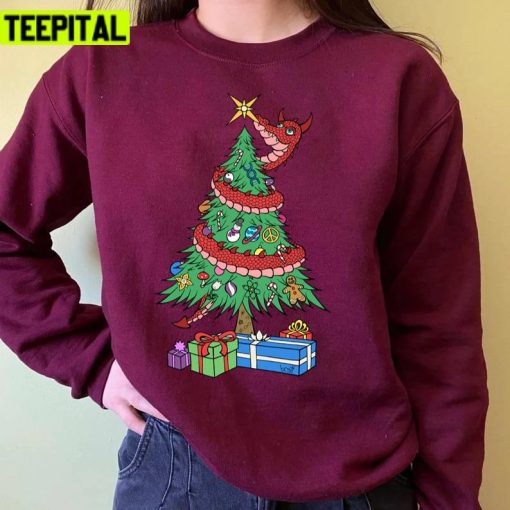 Dragon Hugginf Xmas Tree Vintage Design Unisex Sweatshirt