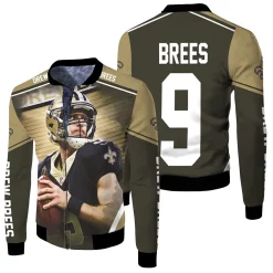 Drew Brees 9 New Orlean Saints Fleece Bomber Jacket