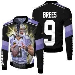 Drew Brees 9 New Orleans Saints Purple Fleece Bomber Jacket