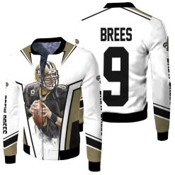 Drew Brees New Orleans Saints White Background Fleece Bomber Jacket