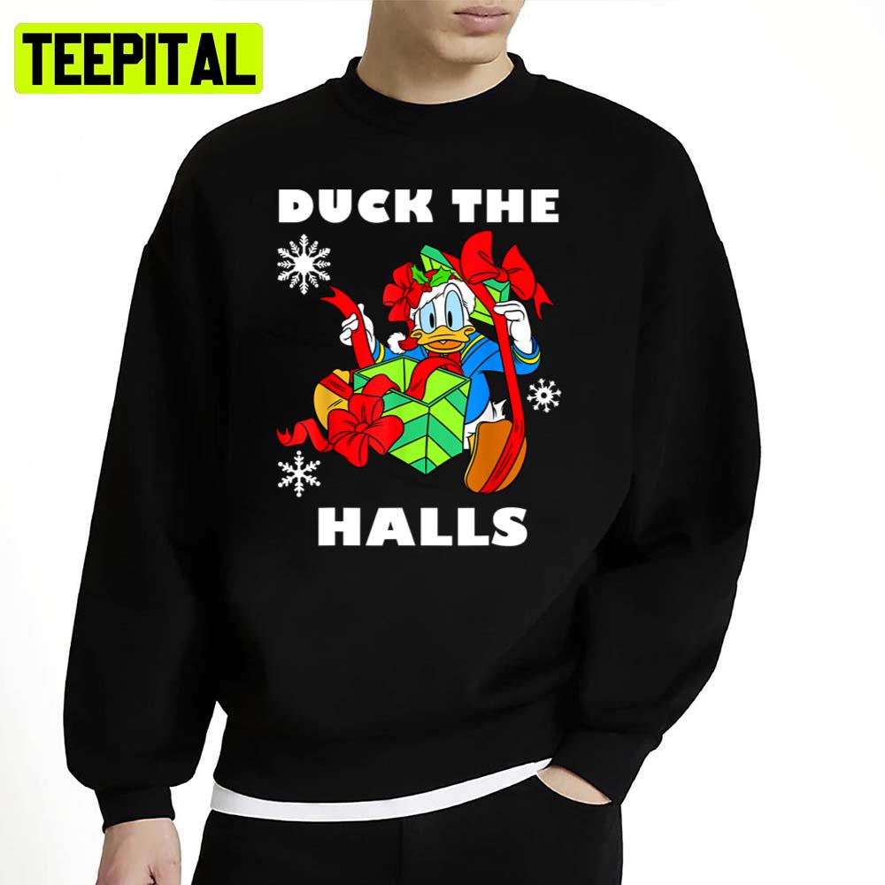 Duck The Halls Christmas Portrait Design Unisex Sweatshirt