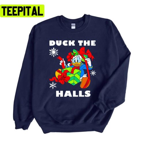 Duck The Halls Funny Art Santa Christmas Unisex Sweatshirt