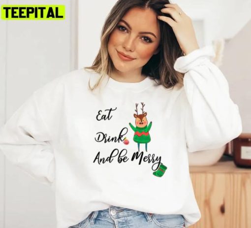 Eat Drink And Bee Merry Reindeer Unisex Sweatshirt