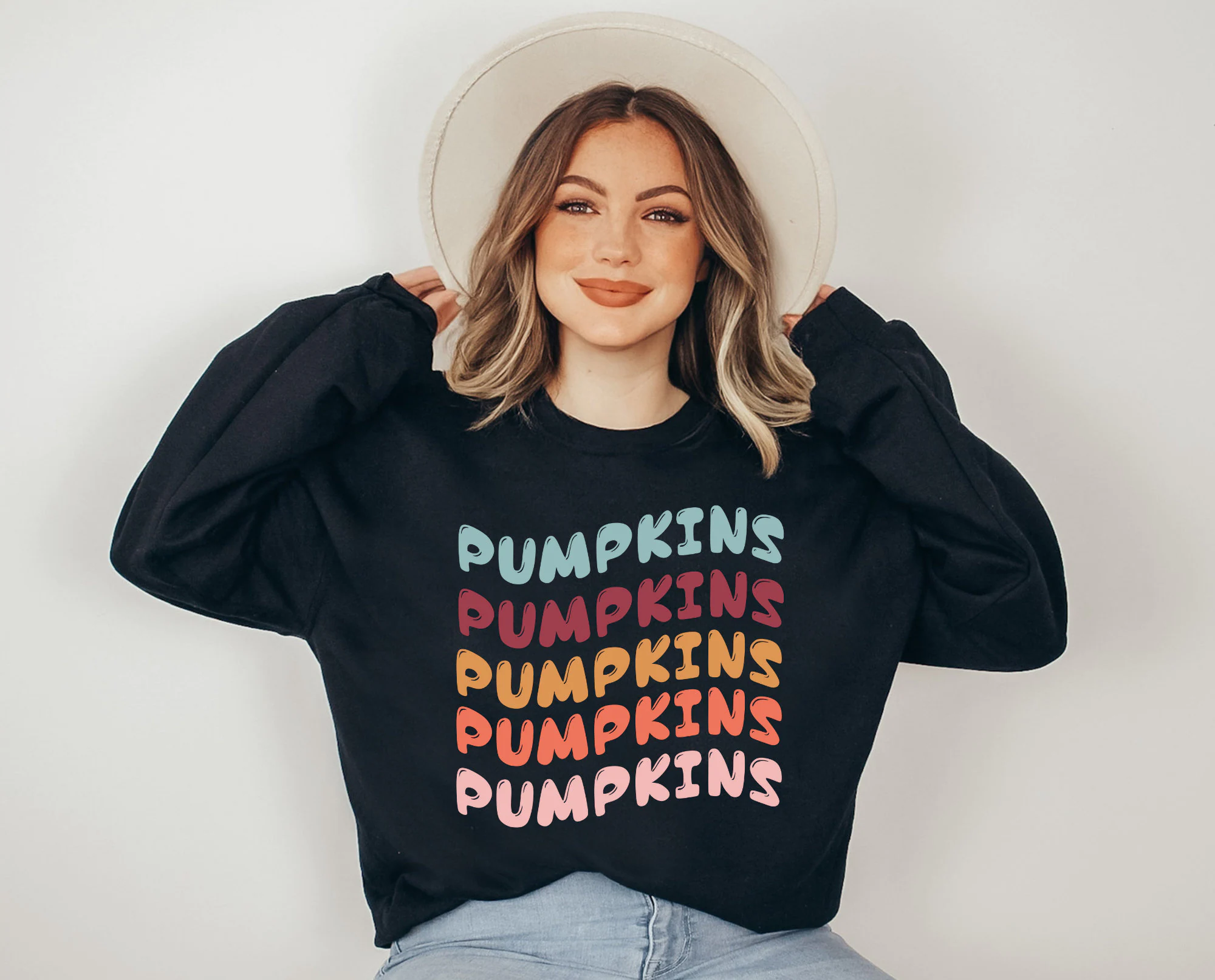 Fall Boho Motif Cottagecore Pumpkin Halloween Unisex Sweatshirt
