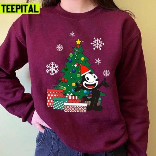 Felix The Cat Around The Christmas Tree Design Unisex Sweatshirt