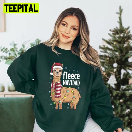 Feliz Navidad Llama Fleece Funny Christmas Lights Unisex Sweatshirt