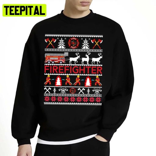 Firefighter Christmas Red Knit Pattern Ugly Unisex Sweatshirt