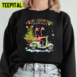 Flamingo Santa Hat Xmas Light Motobike Christmas Holiday Design Unisex Sweatshirt