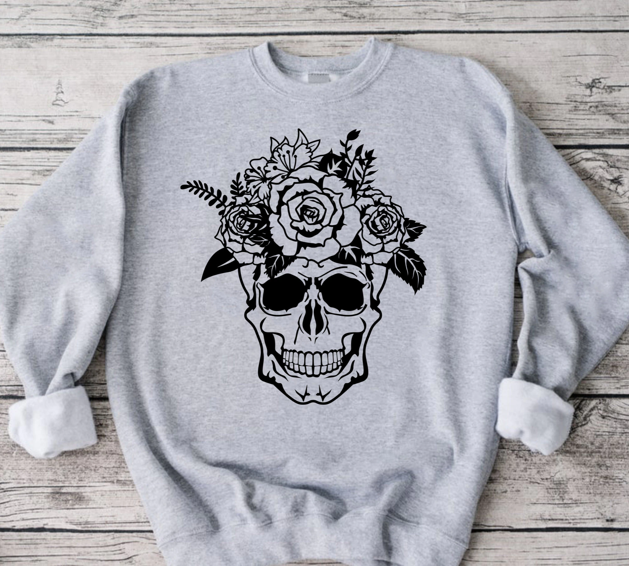 Flowers Skull Skull Skeleton Skeleton Funny Pumpkin Halloween Unisex Sweatshirt