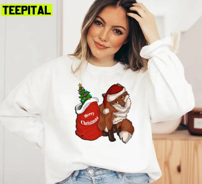 Fox Is Coming To Town Santa Animated Art Christmas Unisex Sweatshirt