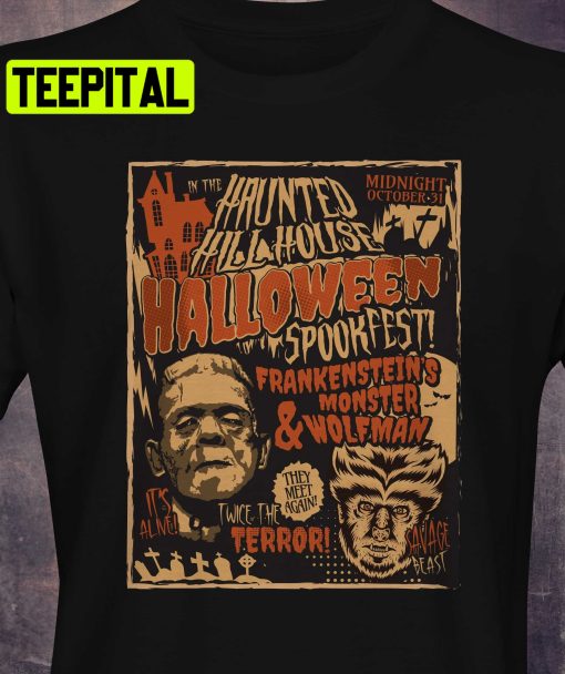 Frankensteins Monster Meets Wolfman Halloween Trending Unisex Shirt