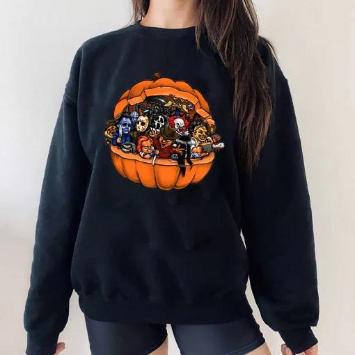 Friend Horror Scary Movies Characters Friends Squad Pumpkin Halloween Unisex Sweatshirt