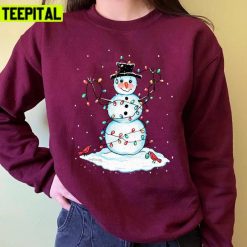 Fun Snowman With Christmas Lights On Green Unisex Sweatshirt