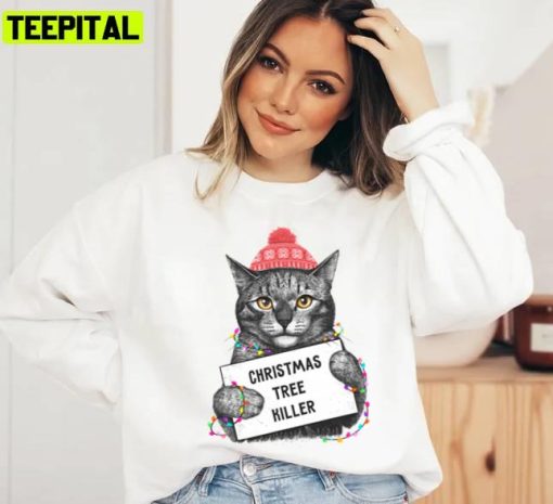 Funny Cat In Prison Christmas Tree Killer Unisex Sweatshirt