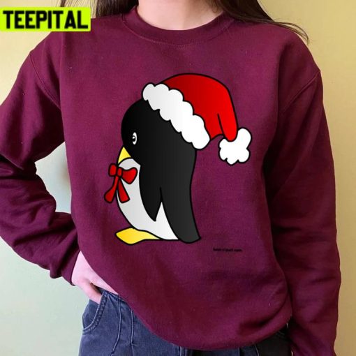 Funny Fat Penguin With Santa Hat Unisex Sweatshirt