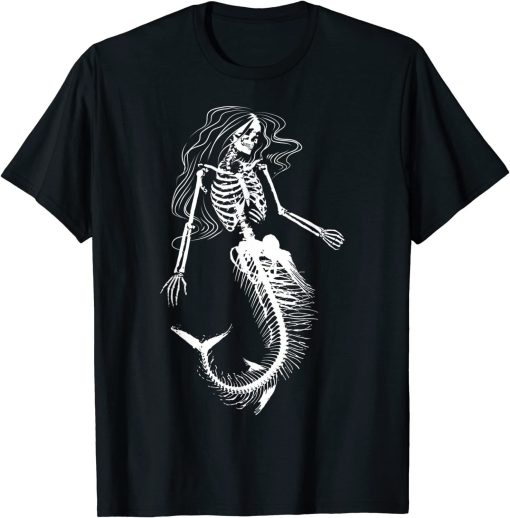 Funny Halloween Mermaid Skeleton Gift Cool Scary DIY Costume T-Shirt