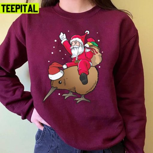 Funny New Zealand Santa Riding Kiwi Bird Holiday Unisex Sweatshirt