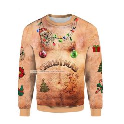 Funny Santa Topless Ho Ho Ho Ugly Christmas 3D Sweatshirt