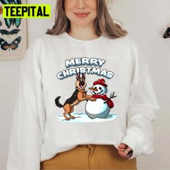 German Shepherd And Snowman Fitted Merry Christmas Unisex Sweatshirt