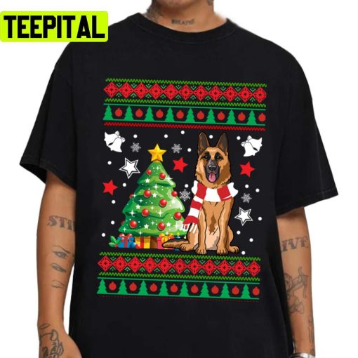 German Shepherd Christmas Knit Pattern Ugly Unisex Sweatshirt