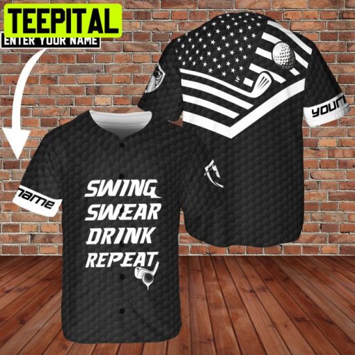 Golf Swing Swear Drink Repeat Custom Name  BaseBall Jersey Men Golfer