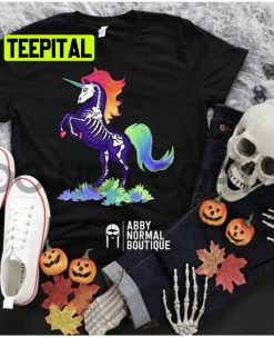 Gothic Rainbow Unicorn Skeleton Halloween Trending Unisex Shirt