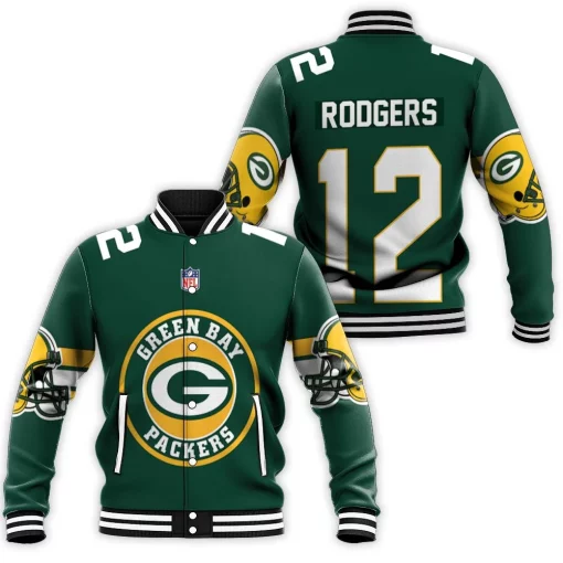 Green Bay Packers Aaron Rodgers 12 3d Jersey Baseball Jacket