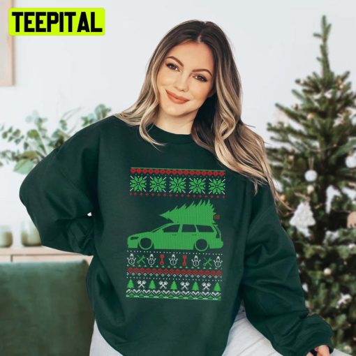 Green Design Car Pick Up Pine Tree Christmas Xmas Ugly Unisex Sweatshirt