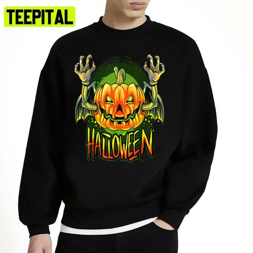 Green Design Scary Art Pumpkin Halloween Unisex Sweatshirt