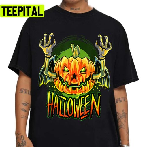 Green Design Scary Art Pumpkin Halloween Unisex Sweatshirt