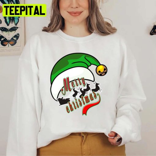 Green Santa Hat Art Chistmas Art Unisex Sweatshirt