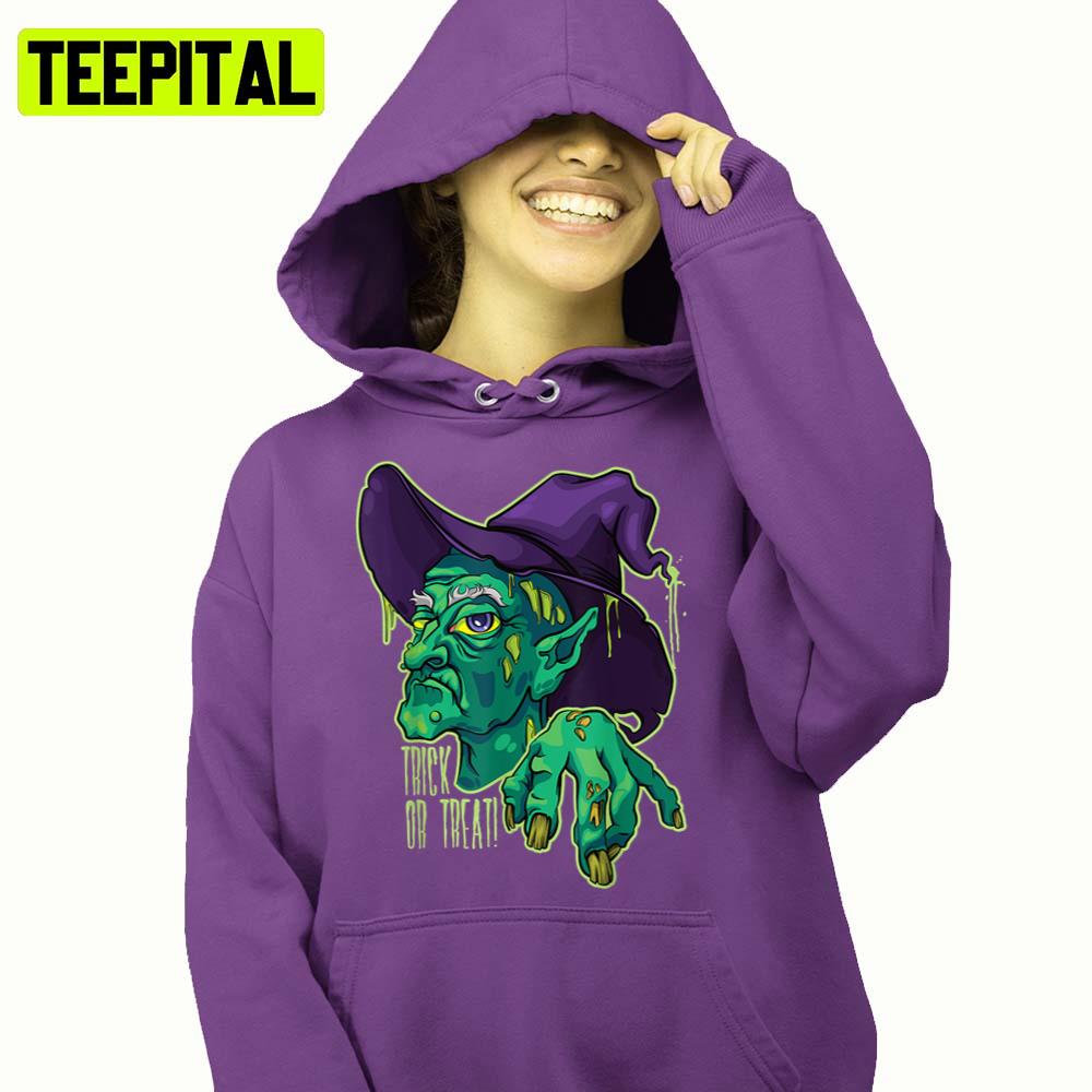 Green Witches Happy Trick Treat Halloween Illustration Hoodie