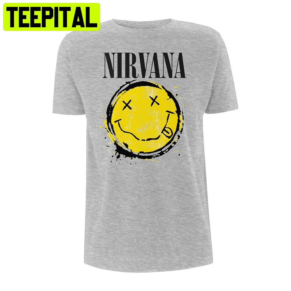 Grey Nirvana Smiley Kurt Cobain Grunge Rock Trending Unisex Shirt