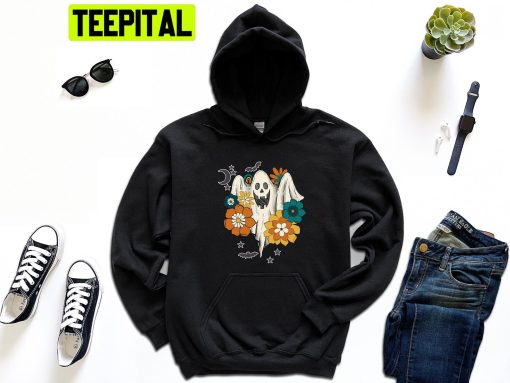 Halloween Couple Retro Floral Ghost Halloween Trending Unisex Hoodie