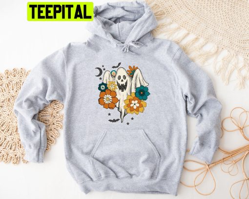 Halloween Couple Retro Floral Ghost Halloween Trending Unisex Hoodie