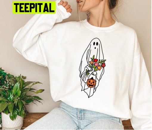 Halloween Floral Ghost Autumn Trending Unisex Shirt