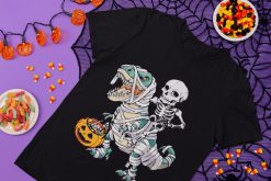 Halloween for Boys Kids Dinosaur Mummy Skeleton T rex Creepy T-Shirt