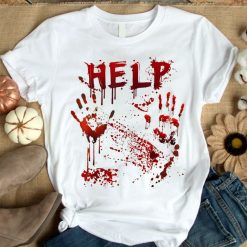 Halloween Party Funny Help Bloody Handprint T-Shirt