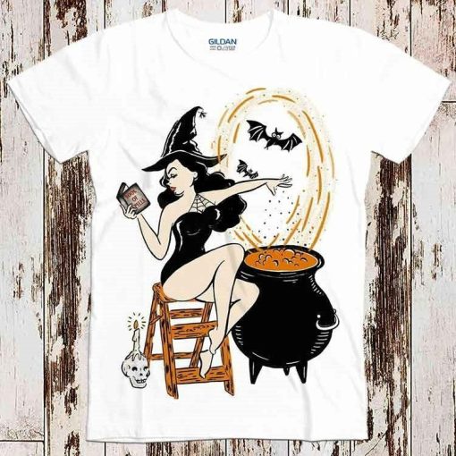 Halloween Witch Pin Up Vintage Retro Super Cool Best Gift Top Tee T-Shirt