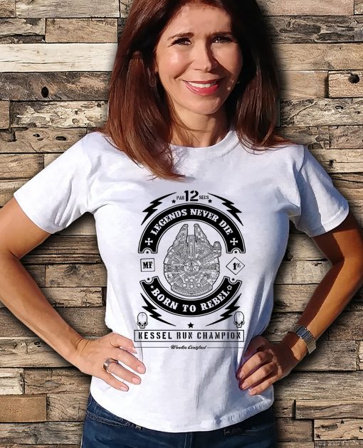 Han Solo Millennium Falcon Legends Never Die Born To Rebel Womens Mens Unisex T-Shirt