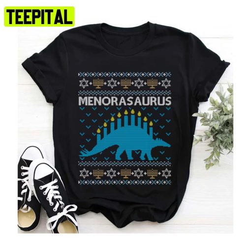 Hanukkah Menorasaurus Jewish Dinosaur Ugly Unisex Sweatshirt