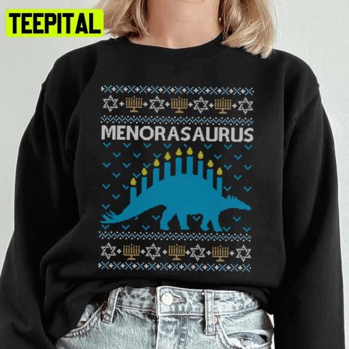 Hanukkah Menorasaurus Jewish Dinosaur Ugly Unisex Sweatshirt