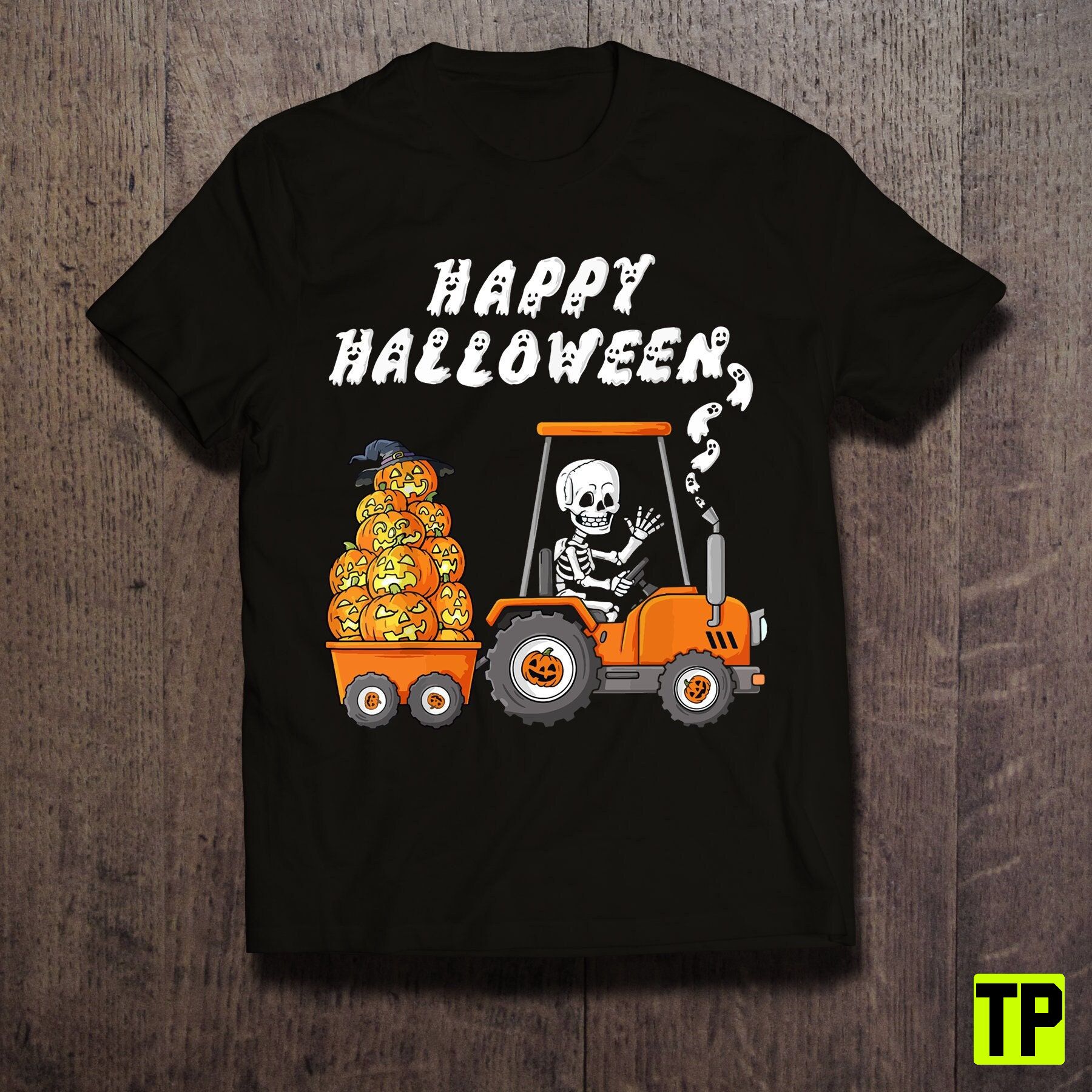 Happy Skeleton Riding Tractor Boys Kids Toddler Unisex Shirt