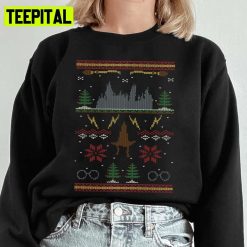 Harry Potter And Hogwarts Christmas Knit Pattern Ugly Unisex Sweatshirt