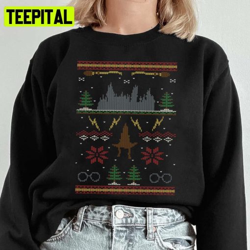 Harry Potter And Hogwarts Christmas Knit Pattern Ugly Unisex Sweatshirt