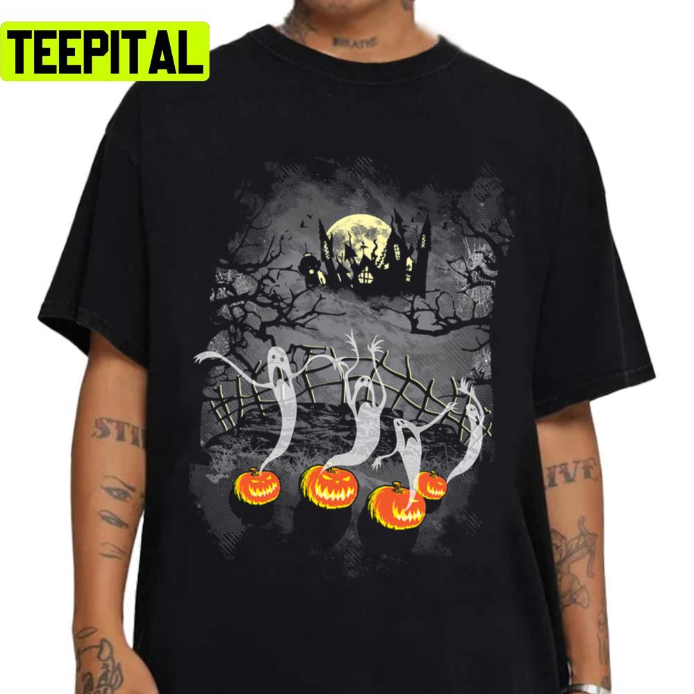 Haunted Halloween Illustration The Pumpkin Ghosts Unisex Sweatshirt