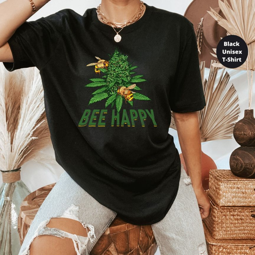 Hippie Clothes Stoner Gifts Bee Happy T-Shirt