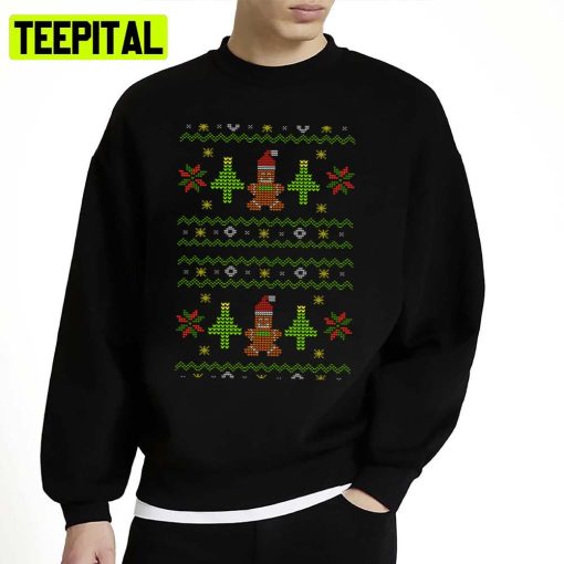 Holiday Gingerbread And Christmas Tree Knit Pattern Ugly Unisex Sweatshirt